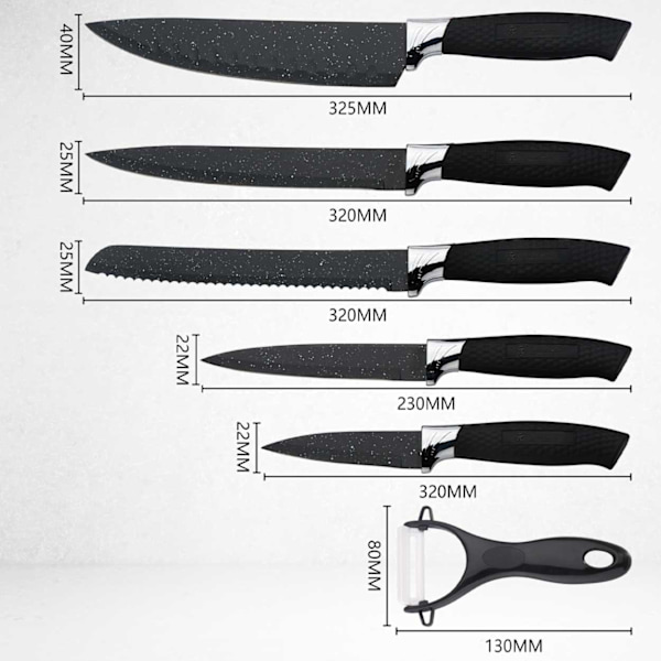 Knivset 6-delar Köksknivar svart