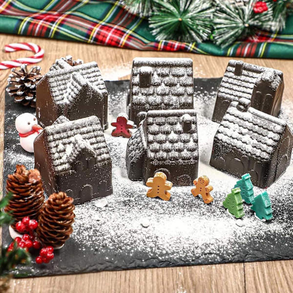 Silikonbakform Hus 3D – 6 Fack | För Pepparkakshus, Cupcakes & Choklad
