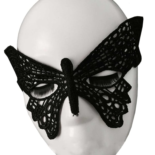Venetiansk øjenmaske i blonder - blondermaske sommerfugl maskerede halloween sort