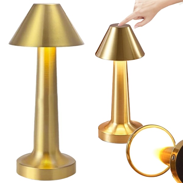Retro Uppladdningsbar Bordslampa av Metall Dimmer Guld