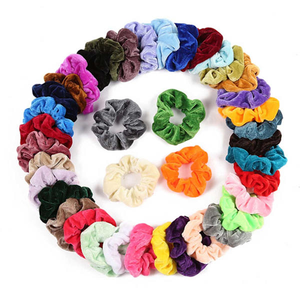 40-pack Scrunchies Hårsnoddar Sammet Flanell Olika Färger flerfärgad