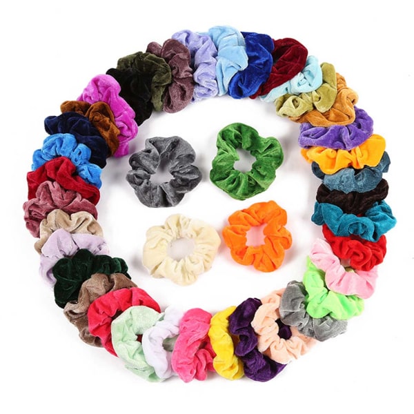 40Pack Scrunchies hårknapper Velvet Flannel Forskellige farver flerfarvet