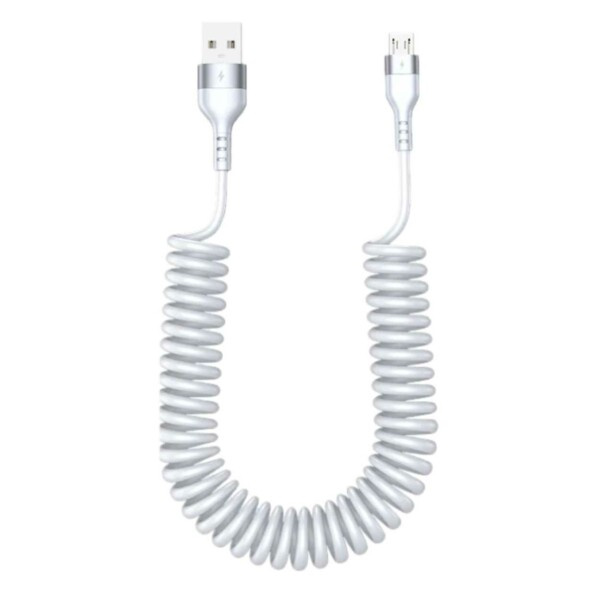 USB A Micro-USB Spiralkabel 3A Hurtiglading 1,5m Hvit hvit