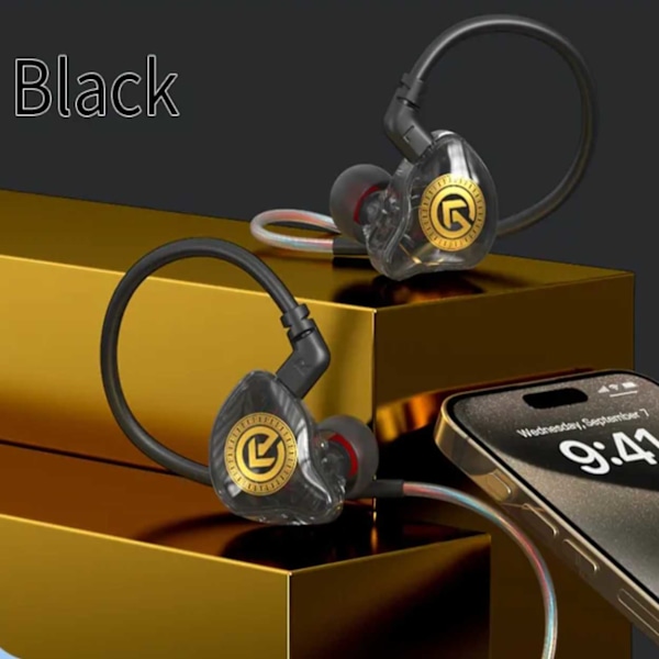 USB-C Hörlurar Monitor med Sladd, Mikrofon, DAC Dynamic Bass Svart svart