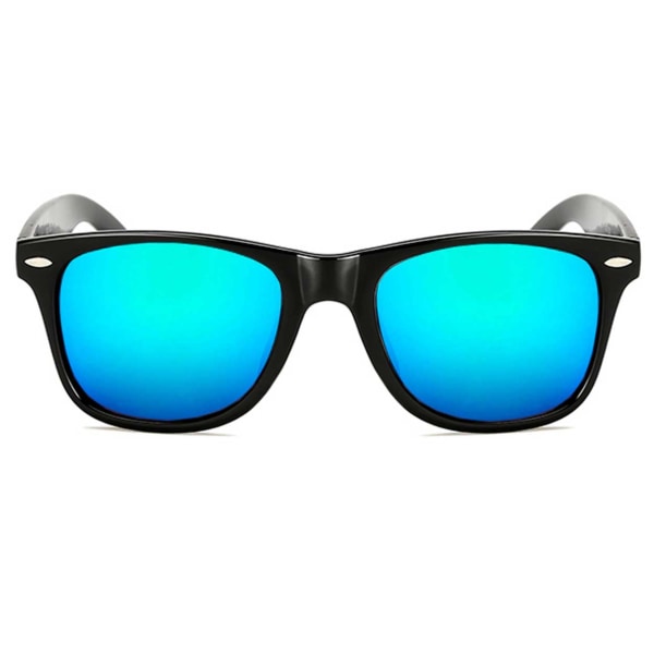 Sort vejfarer solbriller blå grønt spejlglas sort