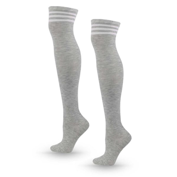 Stribet knæ sokker grå hvide striber - høje sokker grå