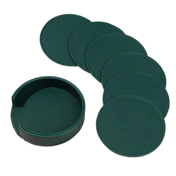 Gröna Glasunderlägg PU-Läder 6-Pack med Hållare grön