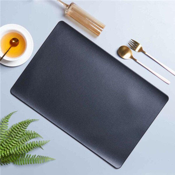 4-pakke bord tablet i kunstig læder rektangulær sort 43x30cm sort