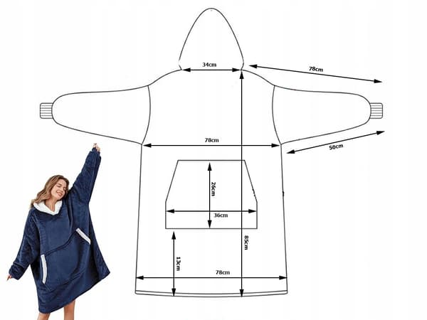 Snuggie Hoodie Blanket Oversize Filttröja Mörkblå grå