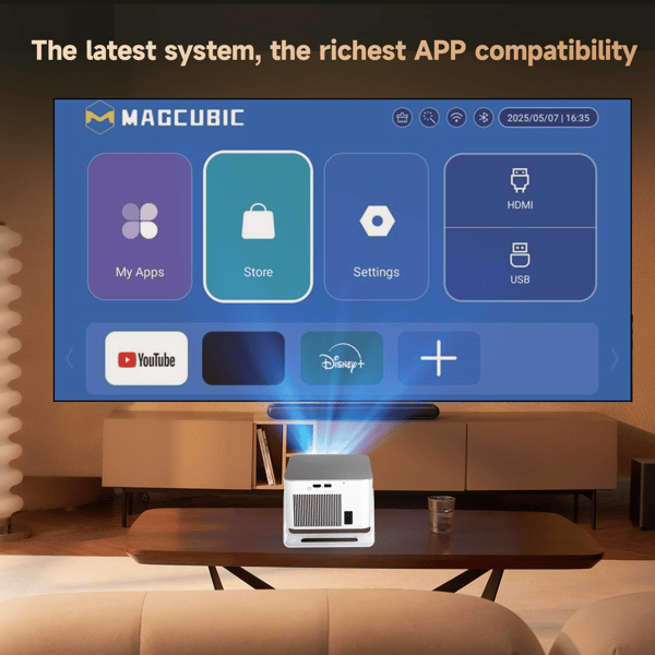 2026 HY350 MAX 8K HD Smart Projektor Android 14 900 ANSI med Autofokus og Apper hvit