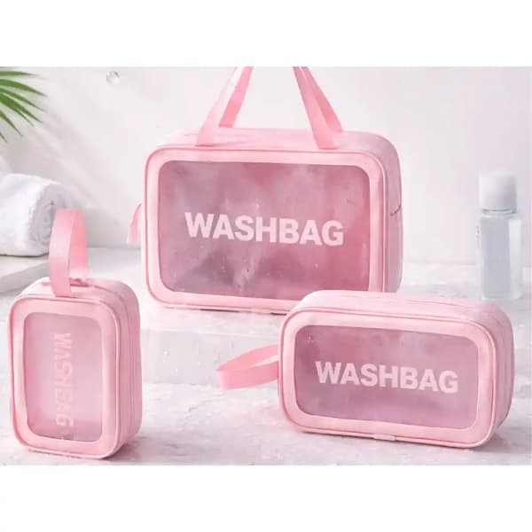 Necessär Set 3-Pack Transparent – Resenecessär i 3 Storlekar med Dragkedja Rosa