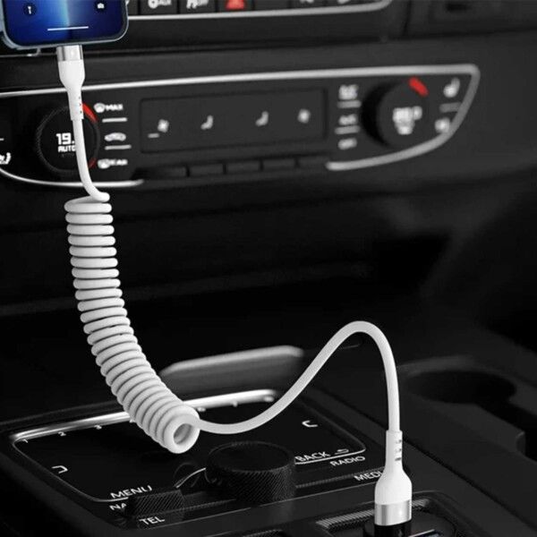 USB A til USB-C Spiralkabel 5A Hurtiglading 1,5m Hvit hvit