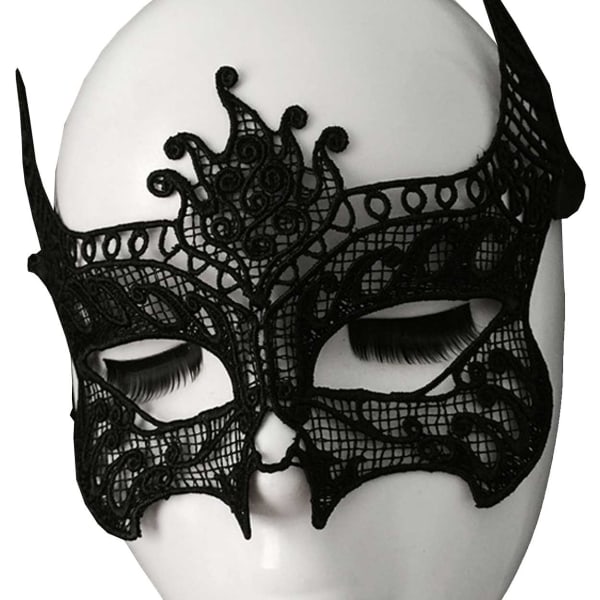 Venetiansk Ögonmask i Spets Maskerad Halloween Mask Maleficent svart