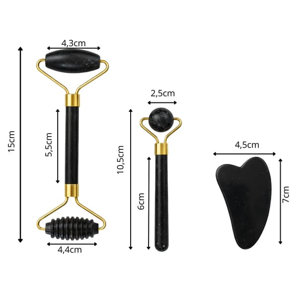 Ansiktsmassage Jade 3-i-1 med Roller och Gua Sha Svart