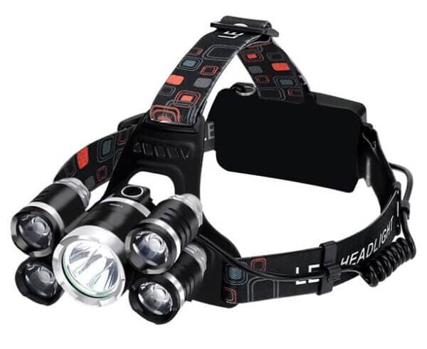 Kraftig hodelykt 5 LED CREE T6 Med 2 ladere svart