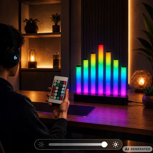 RGB LED-gulvlampe med 7 lyspinner, musikksynkronisering og app