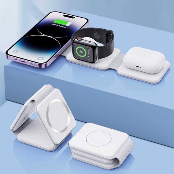 Taitettava langaton mobiililaturi 3-in-1 Magsafe White valkoinen