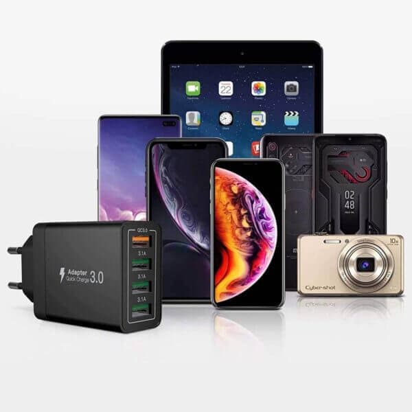 Hurtiglader 4x USB Quick Charge 3.0 3.1A Sort