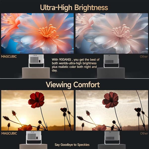 2026 HY350 MAX 8K HD Smart Projektor Android 14 900 ANSI med Autofokus og Apps hvid