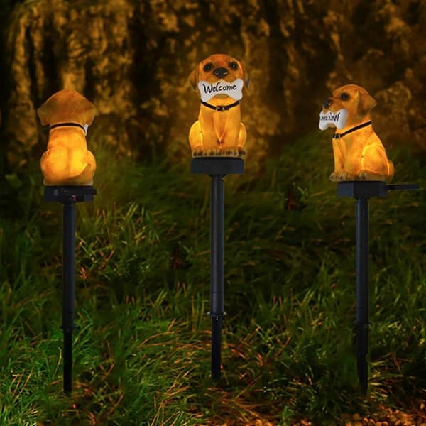 Solcellelampe LED Hund 41 cm – Gårdsdekoration med skumringssensor IP44