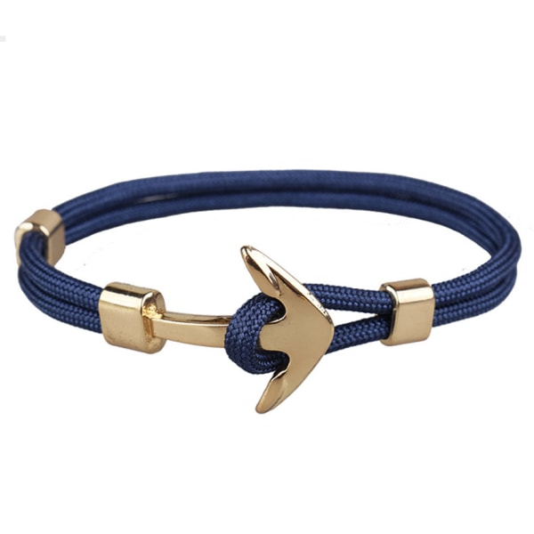 Trendy stof armbånd reb med anker i metal blå / guld blå