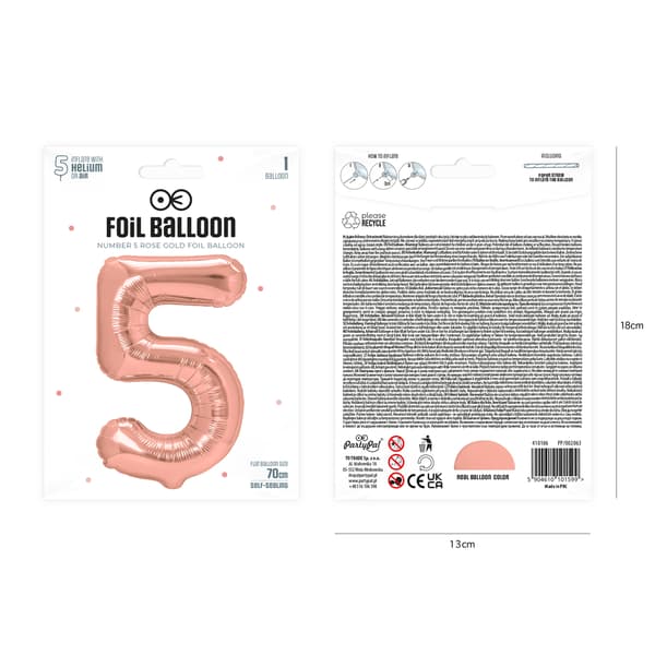 Folieballong tall 5 rosegull 70 cm