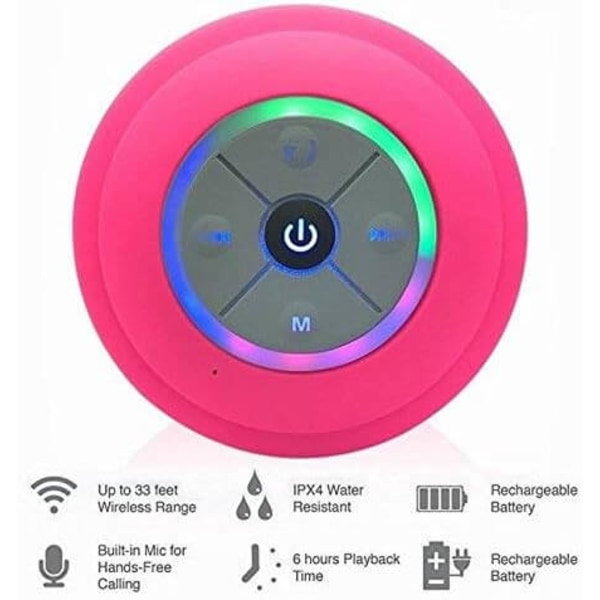 Vedenpitävä suihkukaiutin RGB LEDillä - Bluetooth-kaiutin imukupilla