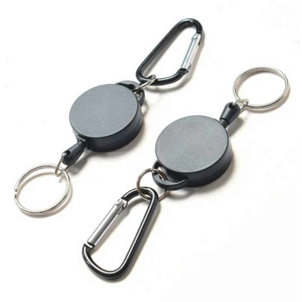 2-Pack - Nyckelring Utdragbar / Nyckelhållare med Snöre Svart svart