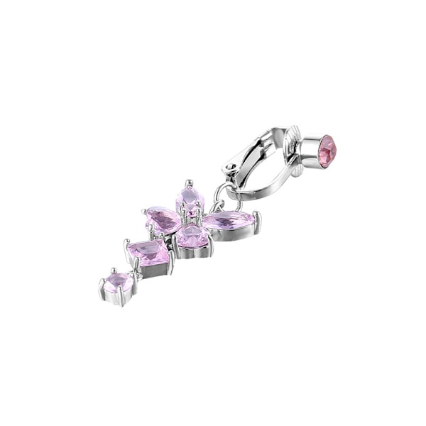 Fake Navel Piercing Clip-on napasormus ilman reikää perhonen kristallivaaleanpunainen hopea