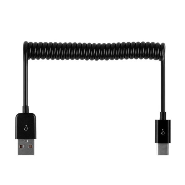 Android Load Cable USB C strækbart spiralkabel (sort) sort