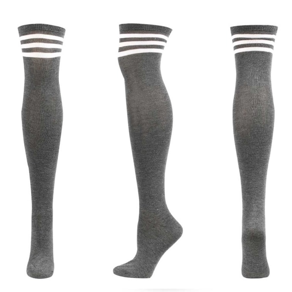 Stribet knæ sokker grå med hvide striber - høje sokker grå