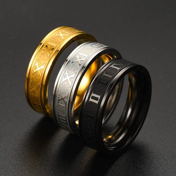 Smal Ring med Romerska Siffror Svart 9