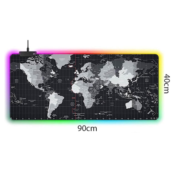 XXL RGB Gaming Desktop Taustakuva Maailmankartta 90x40 musta
