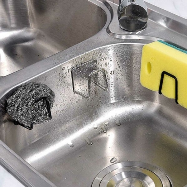 Selvklebende krokholder for oppvasksvamp Rustfritt stål Sort svart