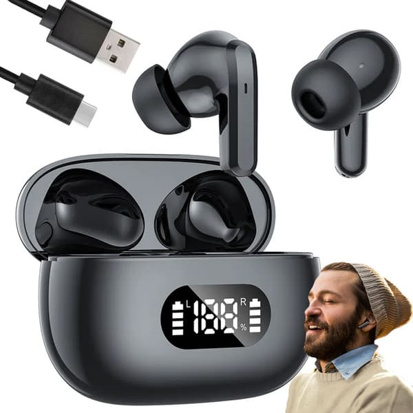 Trådløse Bluetooth In-Ear Høretelefoner med LED-Opladningsetui og Mikrofon Sort sort