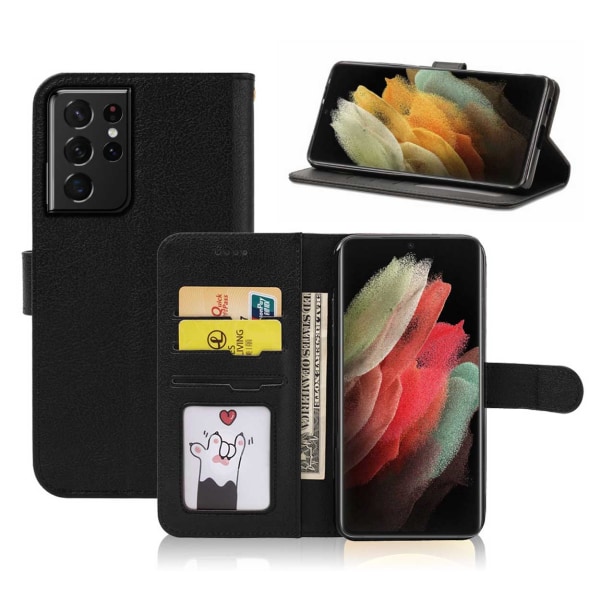 Galaxy S21 Ultra Wallet Case Black Læder Læder Taske sort