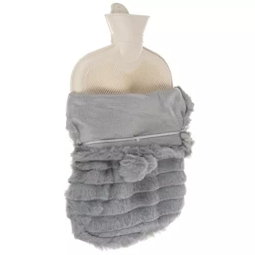 2L lämmityspullo fluffy-kotelolla | Iso kuumavesipullo muhkealla kannella harmaa