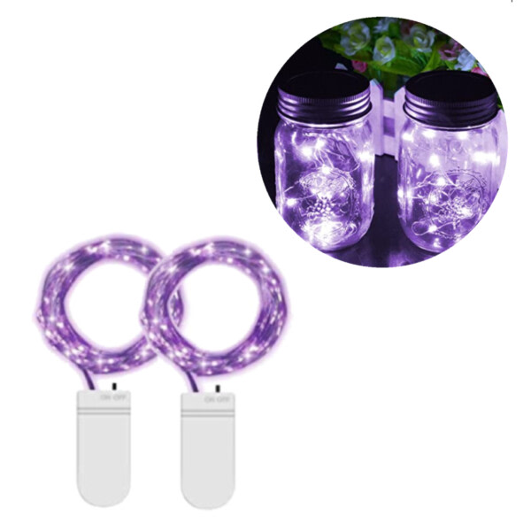 2-Pack 1m Mini LED Light Loop Battery-Powered Purple lilla