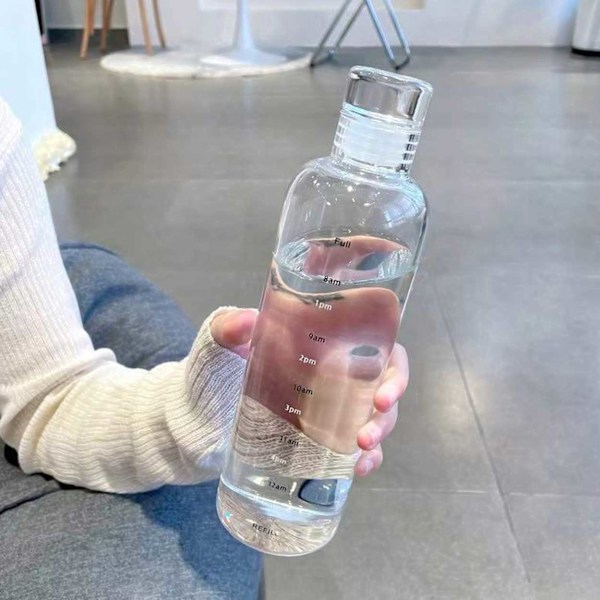 Glas Vattenflaska med Tidsmarkör 500ml Genomskinlig transparent