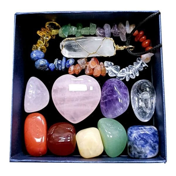 11-Pack Natural Energy Dutions ChaKra Healing Crestals Rannekorukaulakoru monivärinen