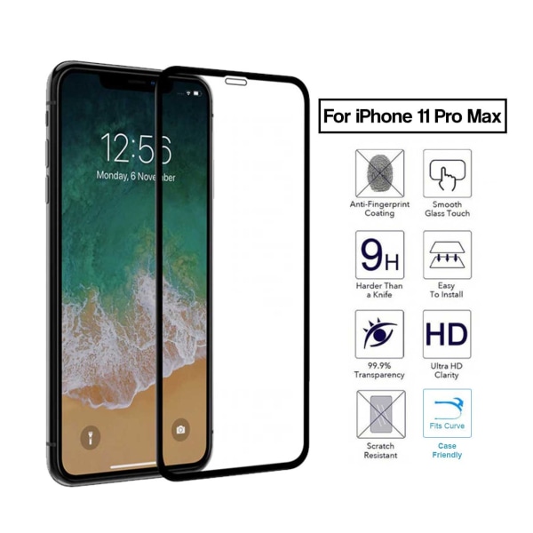 iPhone 11 Pro MAX HD 3D Beskyttelses Film Hærdet Glas Carbon Fiber sort