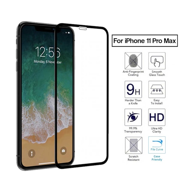 iPhone 11 Pro Max HD 3D Skärmskydd Härdat Glas Kolfiber svart