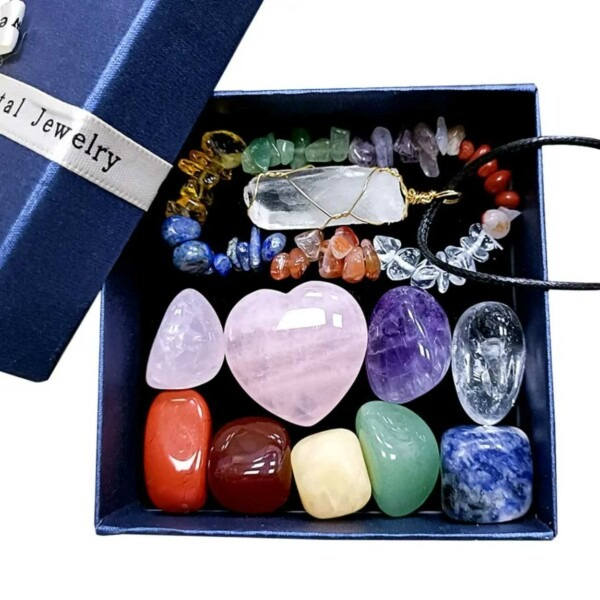 11-Pack Natural Energy Dutions ChaKra Healing Crestals Rannekorukaulakoru monivärinen