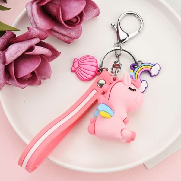 Key Ring Pink Unicorn Rainbow rosa