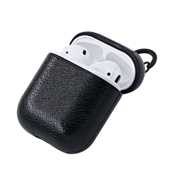 Black Apple AirPods 1/2 taske Case Protection Case i læder læder sort