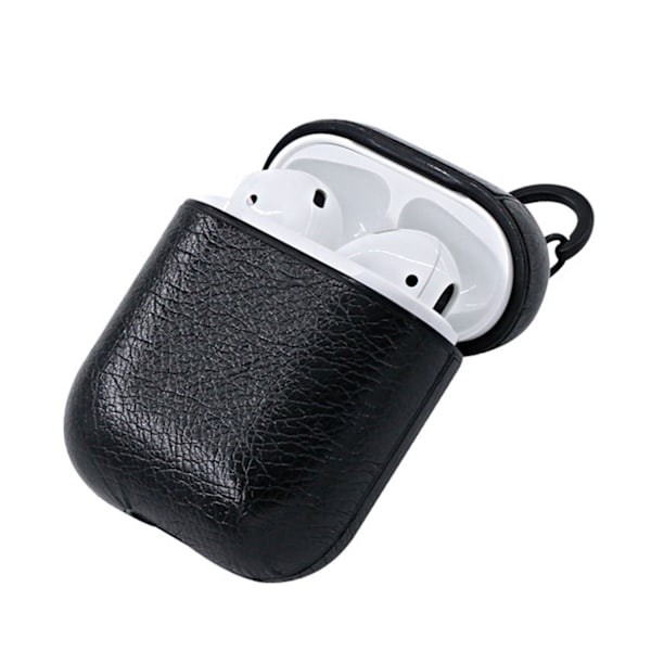 Svart Apple AirPods 1/2 Väska Fodral Skyddsfodral i Skinn Läder svart