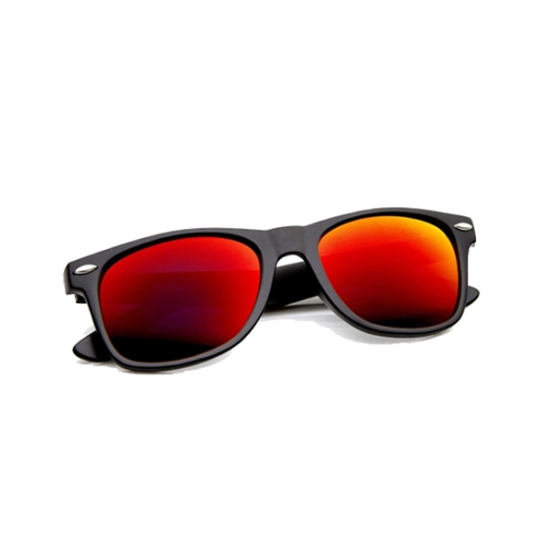 Retro Wayfarer solbriller Black Red Mirror Glass + Senile ledning svart