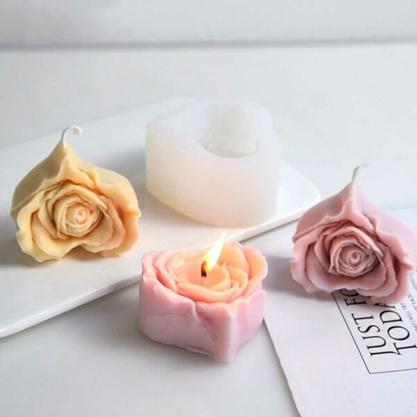 Silikon lys form diy stearin lys hjerte av rosenet hvit