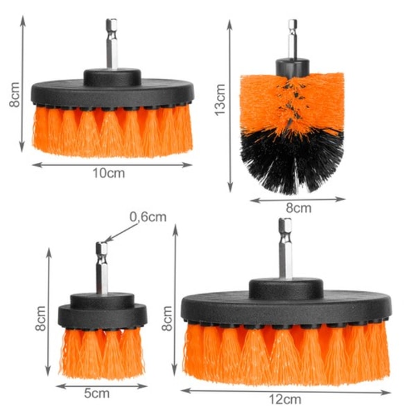4st Borstar för Borrmaskin | Universala Skurborstar till Skruvdragare orange