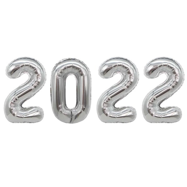 2022 Store numeriske balloner i sølv til nytår 102cm sølv